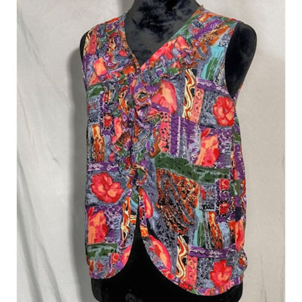 Urban Oasis Tropical Print Sleveless Shirt, Ruffled, Size Medium